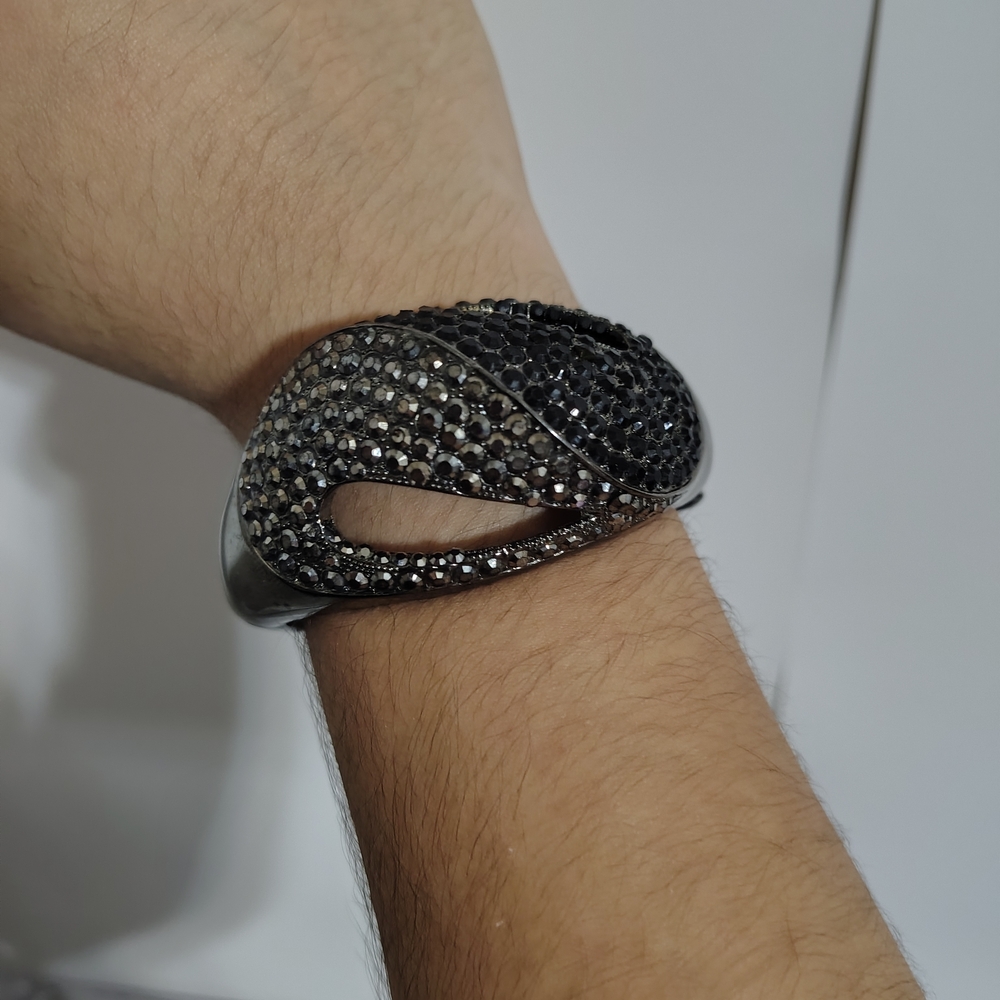 Pave Crystal Open Cuff Bracelet in Gunmetal Black